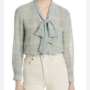 NWT Tory Burch Women's Printed
Chiffon Bow Blouse Dusted Blue 81179
Size O